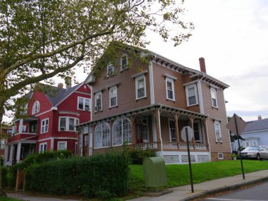 Newport, Rhode Island-September 2017: Old buildings with colorful paints in Newport.