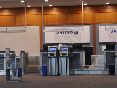 Warwick, Rhode Island-September 2017: Check in counters of the United Airlines at T.F. Green Airport in Warwick.