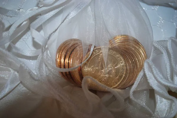 Золотые Монеты Называемые Ахрас Архей Используемые Качестве Свадебных Аксессуаров Время — стоковое фото