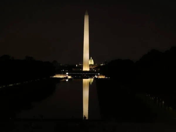 Monumento Washington Com Edifício Congresso Dos Noite Refletido Nas Águas — Fotografia de Stock