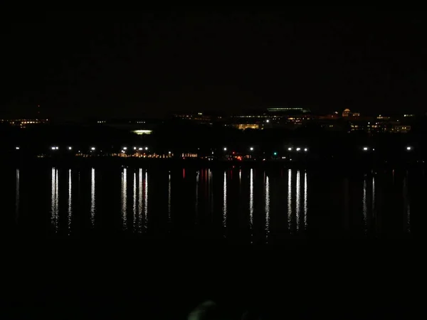 Lumières Nocturnes Washington Réfléchies Dans Les Eaux Rivière Potomac — Photo