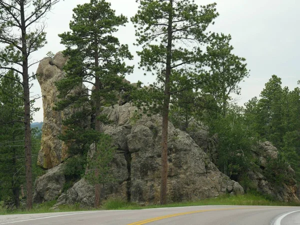 南达科他州卡斯特州立公园路边惊人的岩石群 — 图库照片