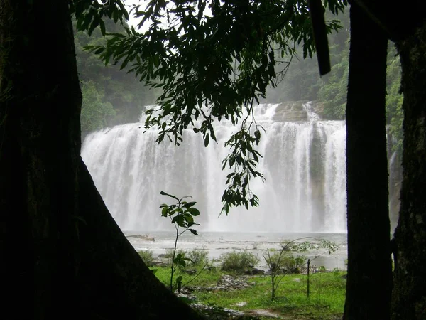 Silhueta Árvores Enquadrando Tinuy Falls Surigao Del Sur Filipinas — Fotografia de Stock