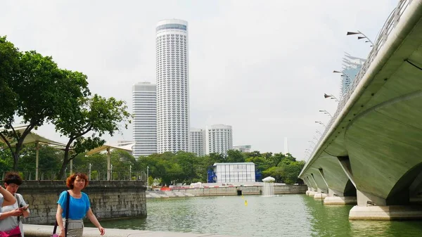 Сингапур Сингапур Март 2016 Вид Эспланадный Мост Зданиями Заливе Марина — стоковое фото