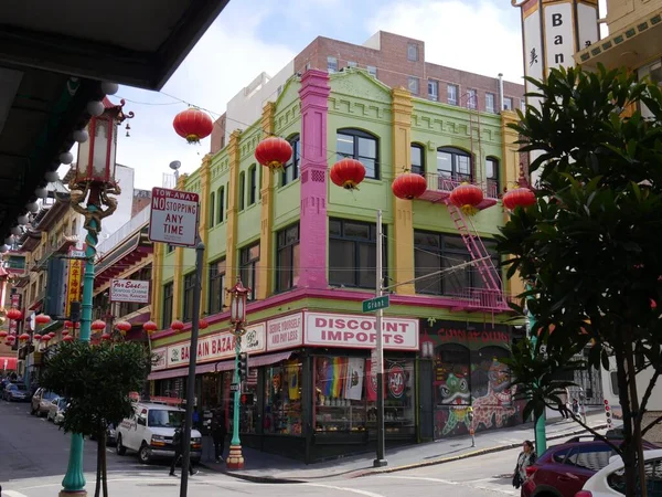 San Francisco California July 2018 Rows Colorful Buildings Red Lanterns — Stock Photo, Image