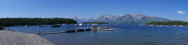 Wyoming Usa Lipiec 2018 Panoramiczny Widok Jezioro Jackson Colter Bay — Zdjęcie stockowe