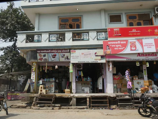 Mathura Uttar Pradesh India Березень 2018 Facade Row Streetside Store — стокове фото