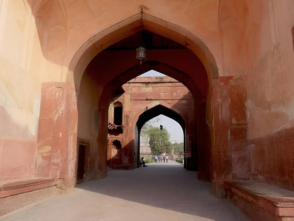 Agra Uttar Pradesh Índia Março 2018 Fila Arcos Dentro Forte — Fotografia de Stock