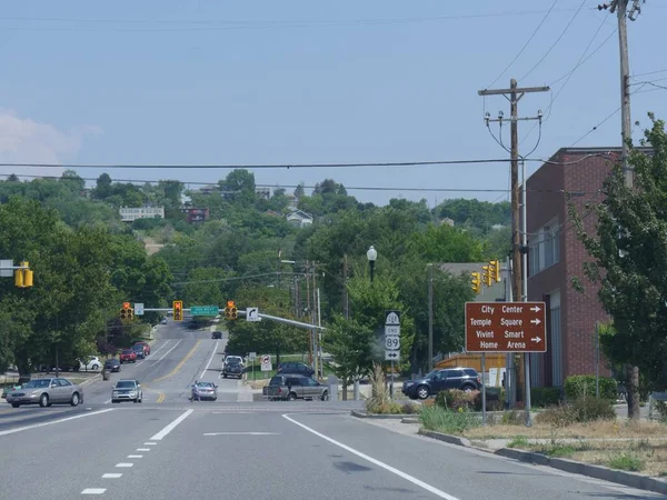 Salt Lake City Utah Julio 2018 Amplia Calle Disparada Con — Foto de Stock