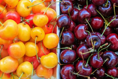 Fresh organic cherries at the local farmers' market. clipart