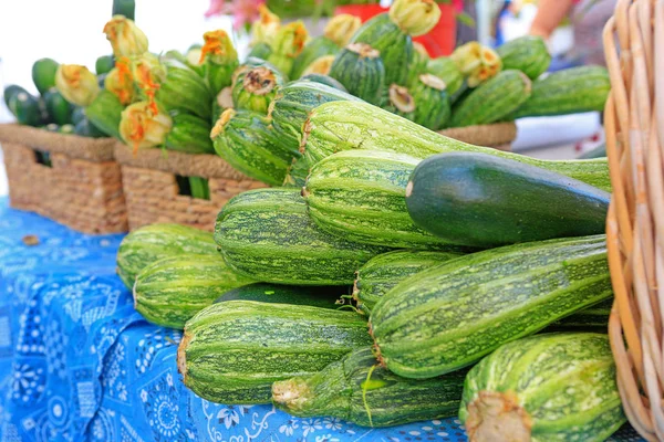 Calabacín orgánico fresco en el mercado de agricultores locales . — Foto de Stock