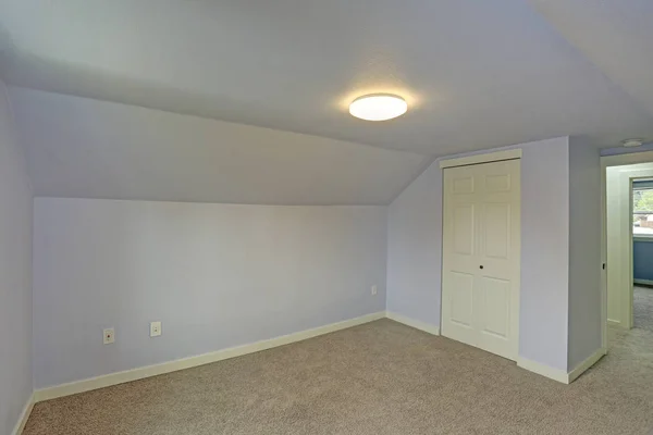 Small empty blue bedroom accented with vaulted ceiling