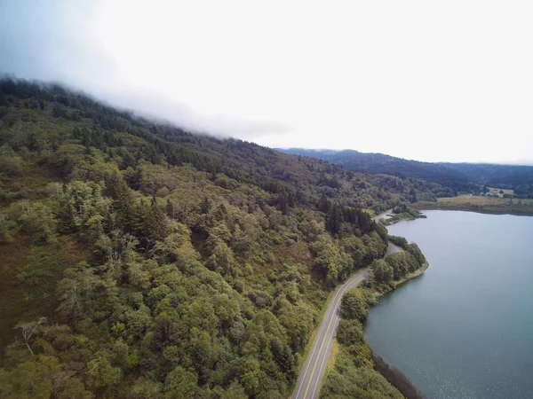 Letecký panoramatický pohled na horské krajině se stromy — Stock fotografie