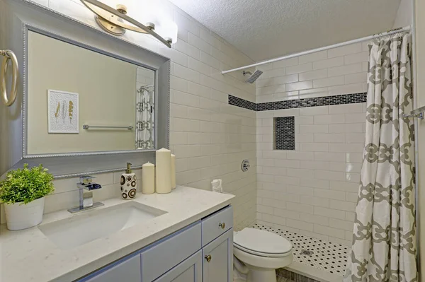 Freshly renovated bathroom with walk-in shower