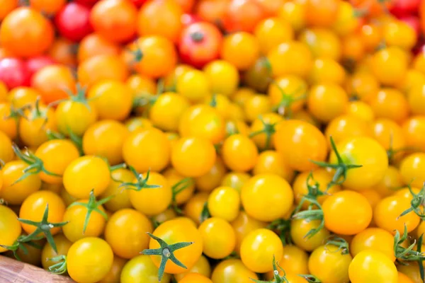 Organic early golden cherry tomatoes at farmers' market. — Stock Photo, Image