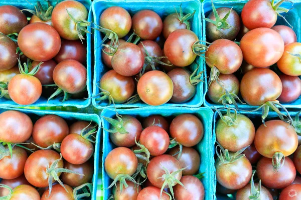 Organic black cherry tomatoes at a Farmer's Market — Stock Photo, Image