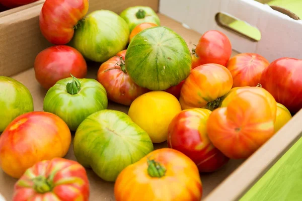 Organic tomatoes at farmers' market. — Stock Photo, Image