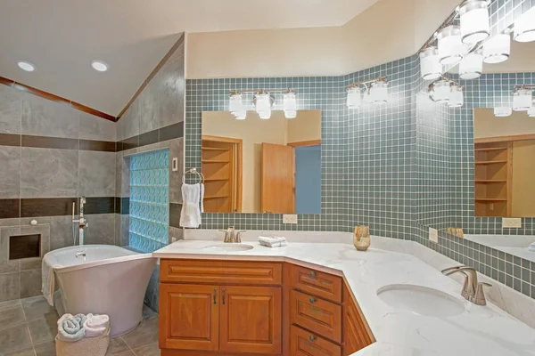 Impresionante cuarto de baño con bañera independiente . — Foto de Stock