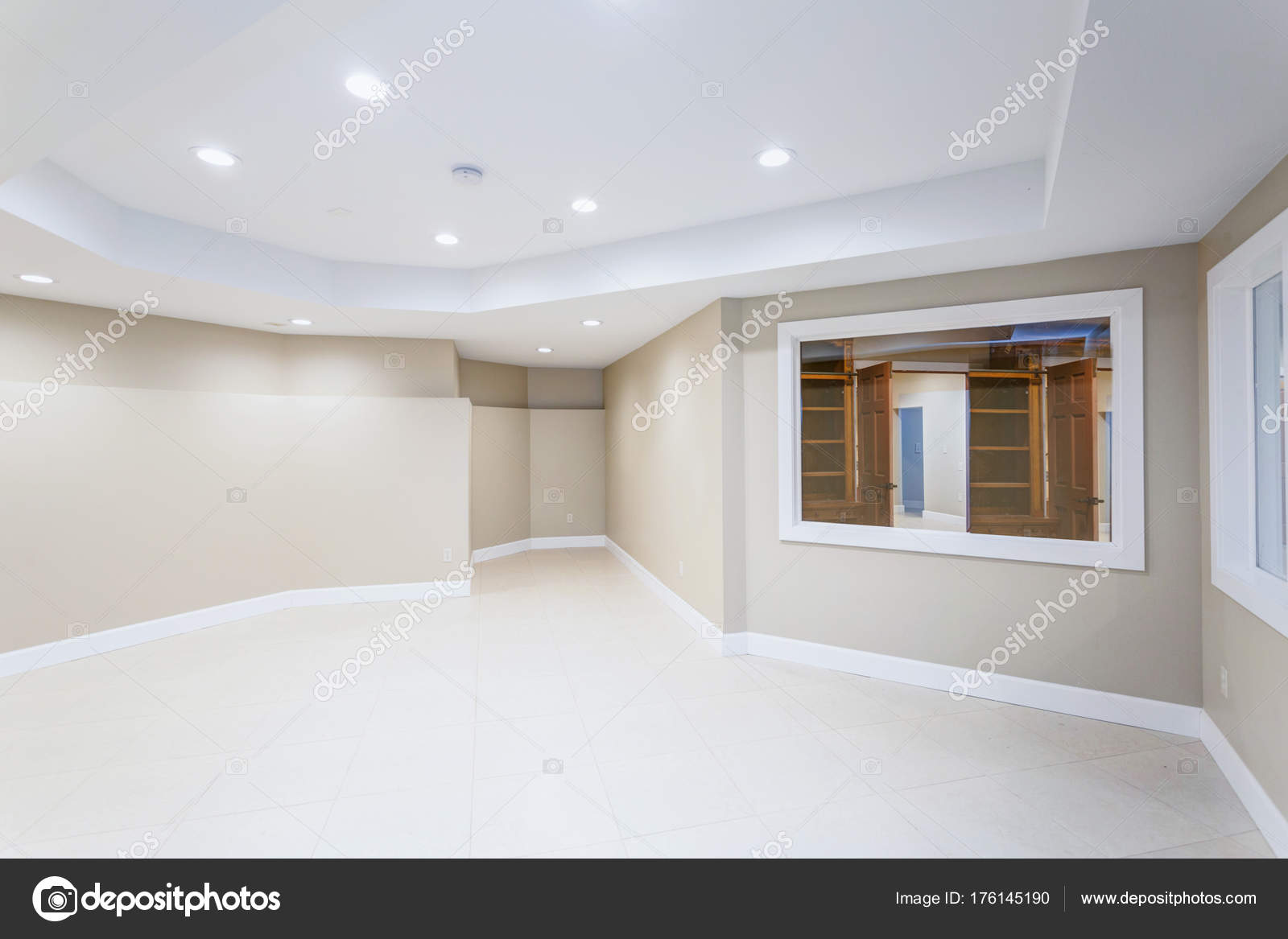 Images Coffered Tray Ceiling Light Empty Basement Room With