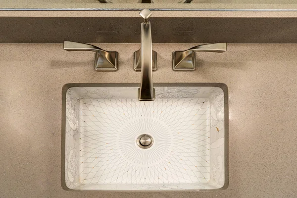 Modern bathroom interior boasts  chinese print under-counter sink — Stock Photo, Image
