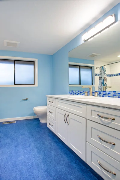 Precioso baño con paredes azules — Foto de Stock