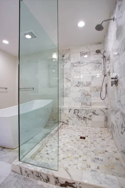宽敞的浴室, 淋浴间有大的步行 图库图片