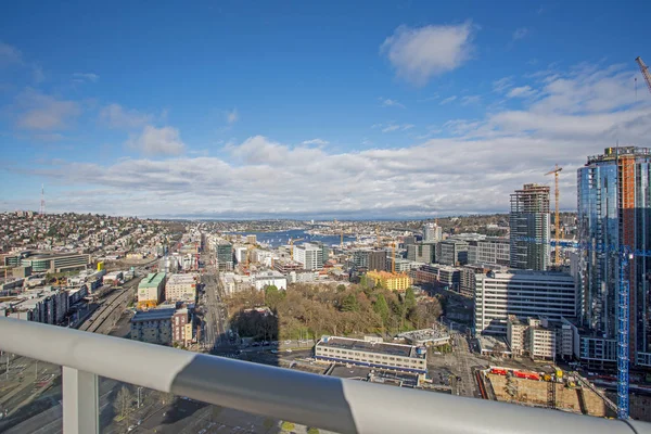 New apartment building with panoramic view of town Seattle.