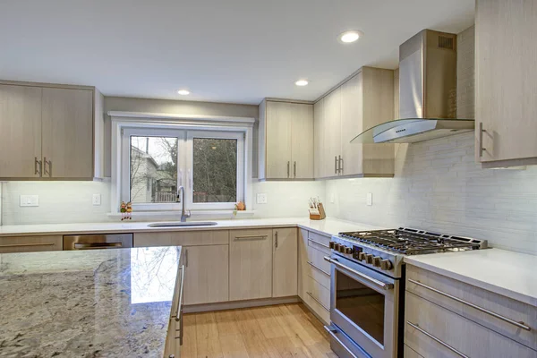 Precioso salón de cocina con isla de cocina — Foto de Stock