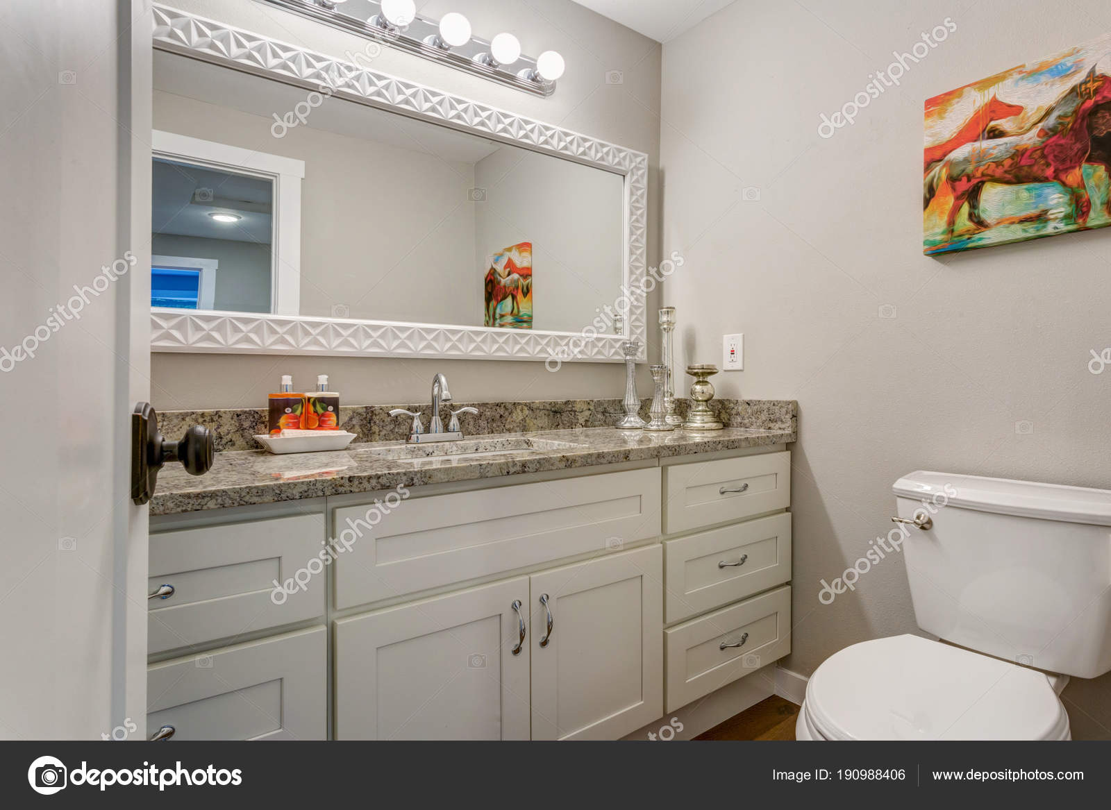 New Bathroom With A White Vanity Cabinet Stock Photo C Alabn