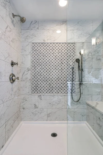 Lovely walk-in shower with carrera Marble Surround — Stock Photo, Image