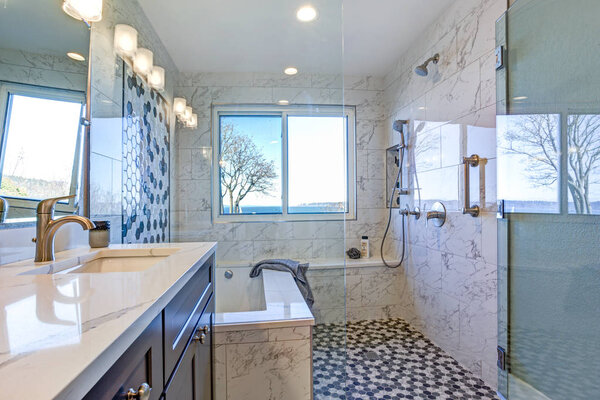 Luxury bathroom design with Marble shower Surround
