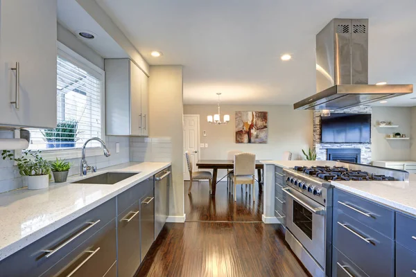 Elegantemente actualizada cocina con electrodomésticos de acero inoxidable . — Foto de Stock