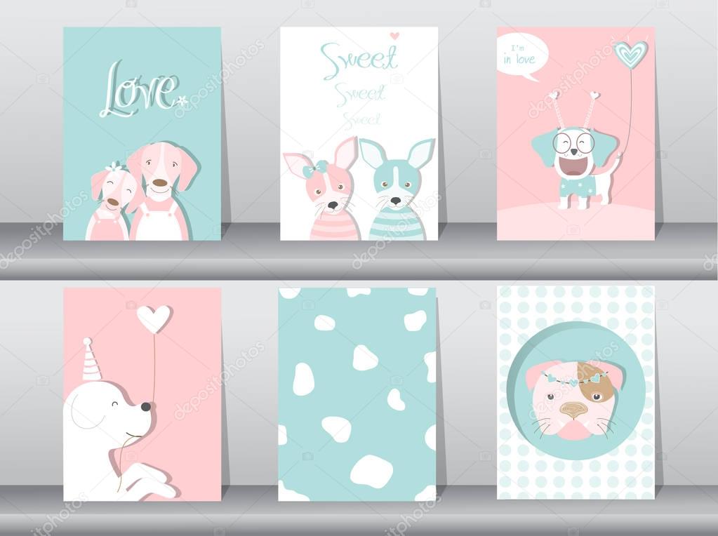Set of cute animals poster,Design for valentine's day ,template,cards,dogs,Vector illustrations