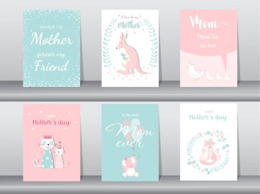 Dizi mutlu anneler günü kartı, poster, şablon, tebrik kartları, vektör çizimler.