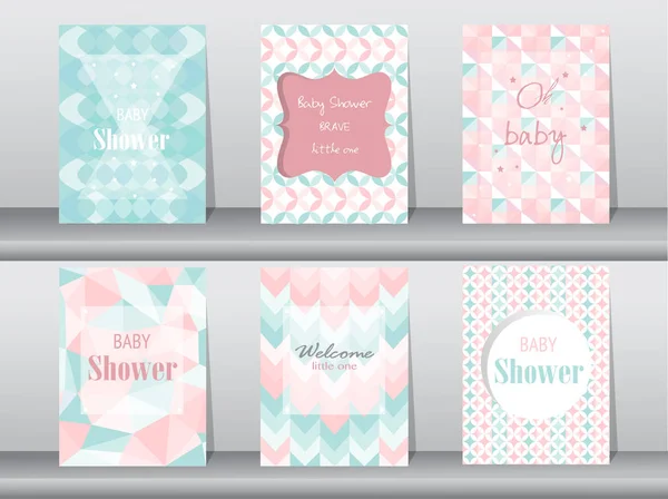 Set of baby shower card on retro pattern design,vintage,poster,template,greeting,Vector illustrations — Stockvector