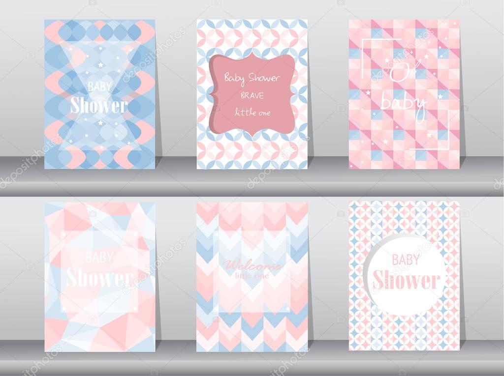 Set of baby shower card on retro pattern design,vintage,poster,template,greeting,Vector illustrations 