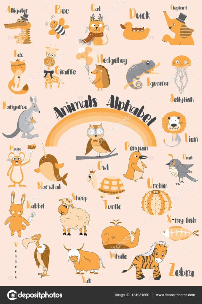 Niedliches ZooAlphabet mit lustigen Tieren im