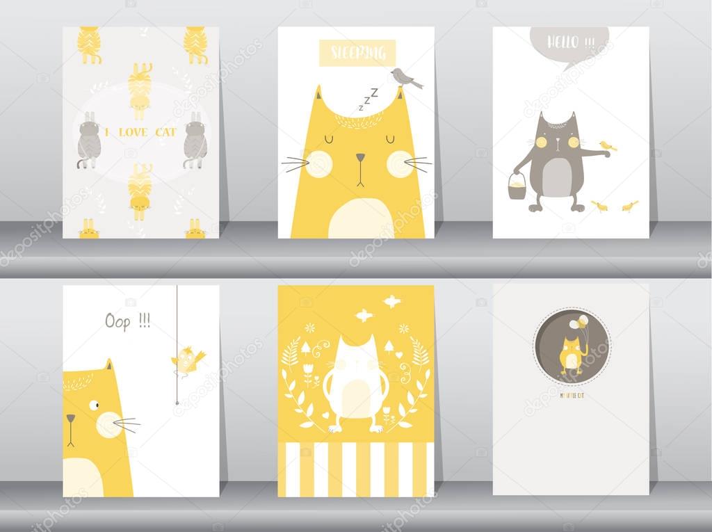 Set of cute animals poster,template,cards,cats,Vector illustrations 