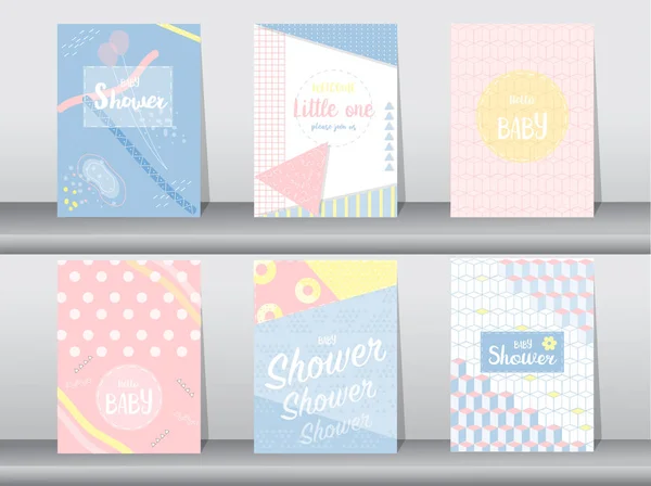 Set of baby shower card on retro pattern design,vintage,poster,template,greeting,Vector illustrations — Stockvector