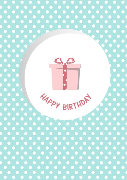 Caixa de presente em fundos rosa ponto, cartão de aniversário, ilustrações vetoriais — Vetor de Stock