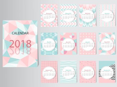 Takvim 2016 vektör tasarım şablonu ile soyut desen, Set 12 ay, vektör çizimler.