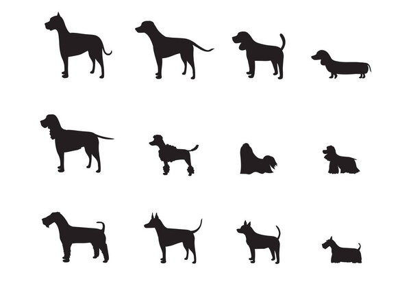 Набор векторных собак порождает силуэты, векторные иллюстрации
.