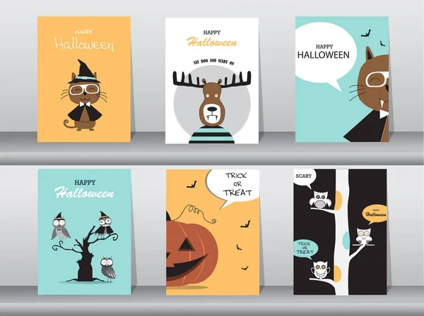 Sor Halloween pályázati lapok, plakát, üdvözlés, sablon, állatok, vektor illusztrációk — Stock Vector