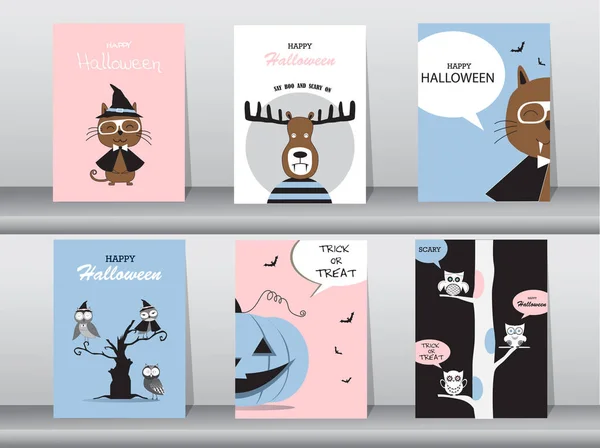 Sor Halloween pályázati lapok, plakát, üdvözlés, sablon, állatok, vektor illusztrációk — Stock Vector