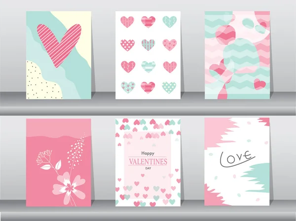 Комплект открытки на день святого Валентина на ретро дизайн шаблона, любовь, милый вектор, векторные иллюстрации — стоковый вектор