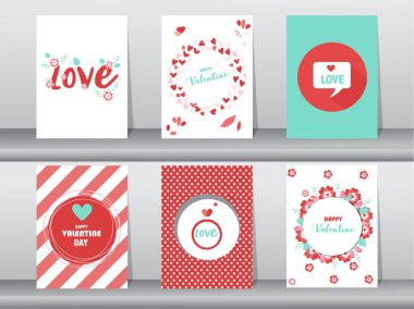Sevgililer günü kartı seti, aşk, sevimli vektör, vektör çizimleri