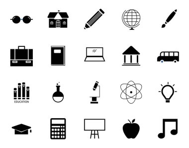 Eğitim simgesi seti, düz tasarım, sembol, Vektör illüstrasyonları.