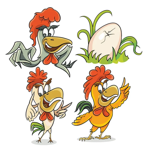 Three different rooster and the egg — Stock Vector