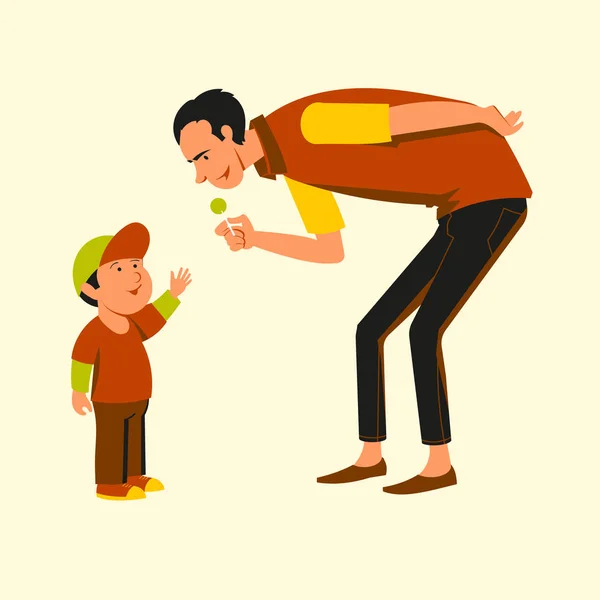 An unknown uncle treats a little boy with candy — Stock Vector