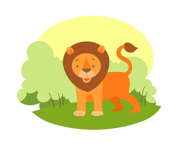 Карикатурный лев ходит по африканской саванне — стоковый вектор